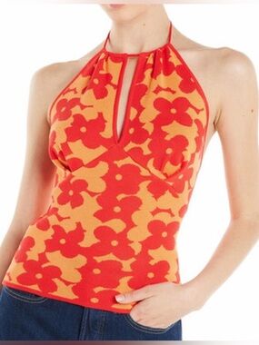 Madden NYC Halter - Women’s Vibrant Orange/Red, Knit Halter Top. Size Medium.